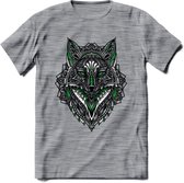 Vos - Dieren Mandala T-Shirt | Groen | Grappig Verjaardag Zentangle Dierenkop Cadeau Shirt | Dames - Heren - Unisex | Wildlife Tshirt Kleding Kado | - Donker Grijs - Gemaleerd - XL