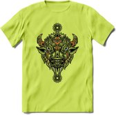 Bizon - Dieren Mandala T-Shirt | Oranje | Grappig Verjaardag Zentangle Dierenkop Cadeau Shirt | Dames - Heren - Unisex | Wildlife Tshirt Kleding Kado | - Groen - M