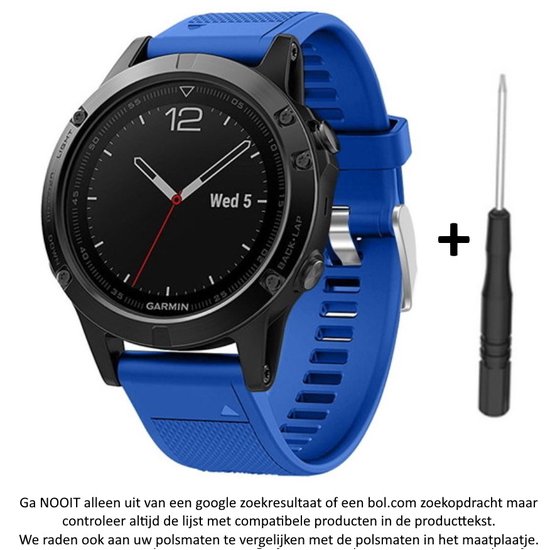Blauw Siliconen wearable horlogebandje geschikt voor Garmin Fenix 5 (& 5 Plus & Sapphire) / Forerunner 935/945 / Quatix 5 &5 Sapphire / Fenix 6 &6 Plus / Approach S60 & S62 / MARQ devices / D2 Delta – Quickfit Compatibel – 22 mm blue smart