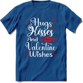 Hugs Kisses and Valentine Wishes - Valentijn T-Shirt | Grappig Valentijnsdag Cadeautje voor Hem en Haar | Dames - Heren - Unisex | Kleding Cadeau | - Donker Blauw - XXL