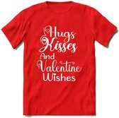 Hugs Kisses and Valentine Wishes - Valentijn T-Shirt | Grappig Valentijnsdag Cadeautje voor Hem en Haar | Dames - Heren - Unisex | Kleding Cadeau | - Rood - 3XL