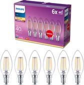 Philips energiezuinige LED Kaars Transparant- 40 W - E14 - warmwit licht - 6 stuks
