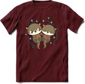 Love Otters - Valentijn T-Shirt | Grappig Valentijnsdag Cadeautje voor Hem en Haar | Dames - Heren - Unisex | Kleding Cadeau | - Burgundy - M