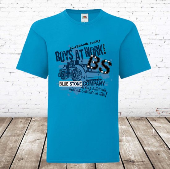 Jongens shirt Boys at work blauw -Fruit of the Loom-146/152-t-shirts jongens