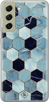 Casimoda® hoesje - Geschikt voor Samsung S21 FE - Blue Cubes - Backcover - Siliconen/TPU - Blauw