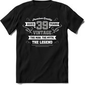 39 Jaar Legend T-Shirt | Zilver - Wit | Grappig Verjaardag en Feest Cadeau | Dames - Heren - Unisex | Kleding Kado | - Zwart - XL