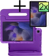 Hoesje Geschikt voor Samsung Galaxy Tab A8 Hoesje Kinderhoes Shockproof Hoes Kids Case Met 2x Screenprotector - Paars