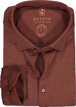 DESOTO slim fit overhemd - stretch pique tricot Kent kraag - roestbruin - Strijkvrij - Boordmaat: 39/40