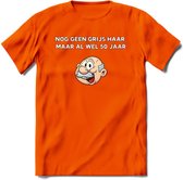 Nog geen grijs haar maar wel 50 jaar T-Shirt | Grappig Abraham 50 Jaar Verjaardag Kleding Cadeau | Dames – Heren - Oranje - XL
