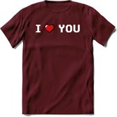 I Love You - Valentijn T-Shirt | Grappig Valentijnsdag Cadeautje voor Hem en Haar | Dames - Heren - Unisex | Kleding Cadeau | - Burgundy - L