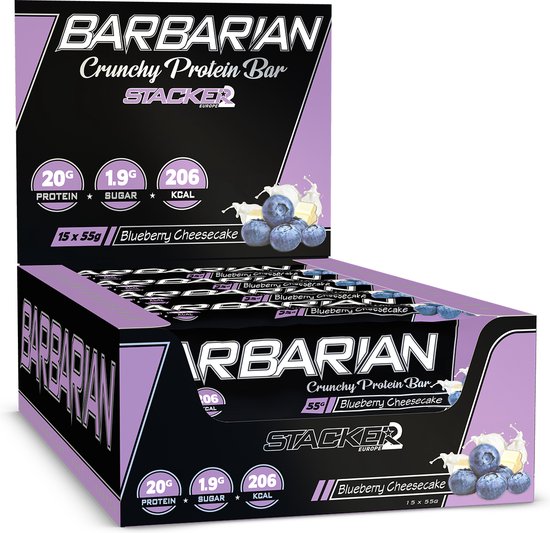 Barbarian Crunchy Protein Bar - Proteïne Repen / Eiwitrepen - Blueberry Cheesecake - 15 eiwitrepen