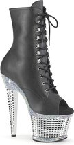Pleaser Plateau Laarzen, Paaldans schoenen -39 Shoes- SPECTATOR-1021RS US 9 Zwart/Zilverkleurig