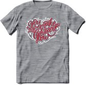 You Make My Heart Glow - Valentijn T-Shirt | Grappig Valentijnsdag Cadeautje voor Hem en Haar | Dames - Heren - Unisex | Kleding Cadeau | - Donker Grijs - Gemaleerd - 3XL