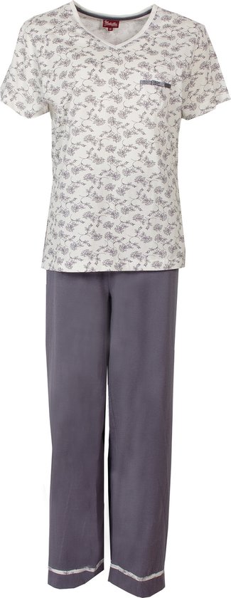 Medaillon dames pyjama - Katoen - wit/grijs-paars - Maat XXL