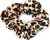 Scrunchie Haarelastiek Velvet Panter Print Beige Zwart Bruin