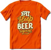 Eat Sleep Beer Repeat T-Shirt | Bier Kleding | Feest | Drank | Grappig Verjaardag Cadeau | - Oranje - XL