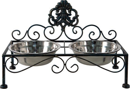 Clayre & Eef Bols d'alimentation pour chien 39x19x25 cm Noir Fer Rectangle Bols d'alimentation pour chat
