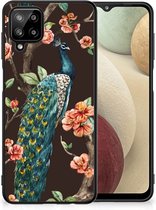 Siliconen Back Cover Geschikt voor Geschikt voor Samsung Galaxy A12 Telefoon Hoesje met Zwarte rand Pauw met Bloemen