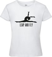 Sparkle&Dream - T-Shirt 'Leap and Fly' Wit - Maat 164 - Voor Turnen en Gymnastiek