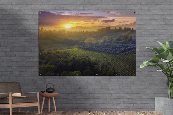 Vue des champs verts du paysage toscan Affiche de jardin 180x120 cm - Toile de jardin / Toile d'extérieur / Peintures d'extérieur (décoration de jardin) XXL / Grand format!