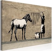 Schilderij - Banksy: Washing Zebra on Concrete (1 Part) Wide.