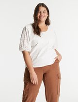 SAMOON Dames Katoenen blouse met opengewerkt borduursel