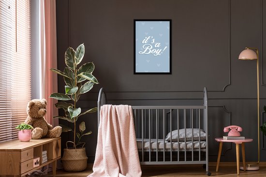 Cadre photo avec affiche - It's a Boy - Boy - Baby shower - Blauw - Coeur - Born - 40x60 cm - Cadre pour affiche