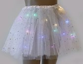 Glitter Rokje - Met LED Verlichting - Tule - Kindermaat - One Size - Wit