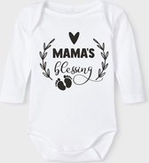 Baby Rompertje met tekst 'Mama's blessing' | Lange mouw l | wit zwart | maat 62/68 | cadeau | Kraamcadeau | Kraamkado