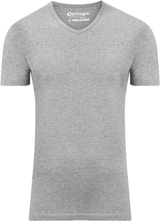 Garage 202 - Bodyfit T-shirt V-hals korte mouw grijs melange M 80% katoen 15% viscose 5% elastan