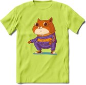 Casual kat T-Shirt Grappig | Dieren katten Kleding Kado Heren / Dames | Animal Skateboard Cadeau shirt - Groen - 3XL