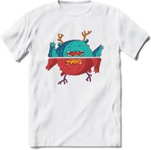 Casual monsters T-Shirt Grappig | Dieren Kleding Kado Heren / Dames | Animal Skateboard Cadeau shirt - Wit - XXL