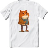 Casual kat T-Shirt Grappig | Dieren katten Kleding Kado Heren / Dames | Animal Skateboard Cadeau shirt - Wit - M