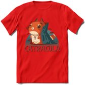 Graaf catracula T-Shirt Grappig | Dieren katten halloween Kleding Kado Heren / Dames | Animal Skateboard Cadeau shirt - Rood - XL