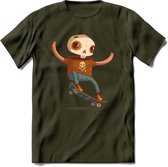 Casual skelet T-Shirt Grappig | Dieren halloween Kleding Kado Heren / Dames | Animal Skateboard Cadeau shirt - Leger Groen - XL