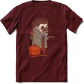 Casual egel T-Shirt Grappig | Dieren herfst Kleding Kado Heren / Dames | Animal Skateboard Cadeau shirt - Burgundy - S