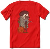 Casual egel T-Shirt Grappig | Dieren herfst Kleding Kado Heren / Dames | Animal Skateboard Cadeau shirt - Rood - S