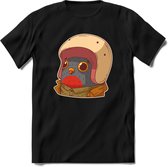 Duif met helm T-Shirt Grappig | Dieren vogel Kleding Kado Heren / Dames | Animal Skateboard Cadeau shirt - Zwart - S