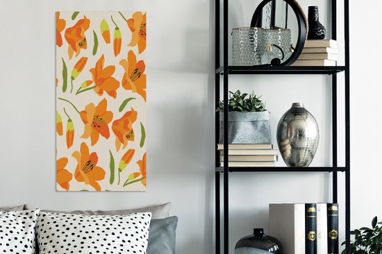 Canvas Schilderij Bloemen - Lelie - Patronen - 40x80 cm - Wanddecoratie