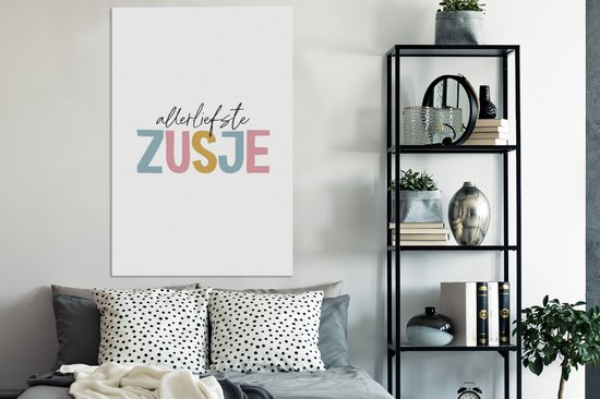 Canvas schilderij 90x140 cm - Wanddecoratie Allerliefste zusje - Quotes - Zusje - Spreuken - Broer - Zus - Muurdecoratie woonkamer - Slaapkamer decoratie - Kamer accessoires - Schilderijen
