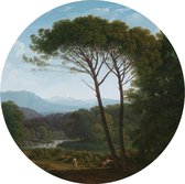 Behangcirkel Italiaans landschap pijnbomen | ⌀ 155 cm | Wandecoratie | Wandcirkel