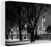 Canvas Schilderij Londen in de winter - zwart-wit - 40x30 cm - Wanddecoratie