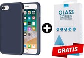 Siliconen Backcover Hoesje iPhone 8 Blauw - Gratis Screen Protector - Telefoonhoesje - Smartphonehoesje