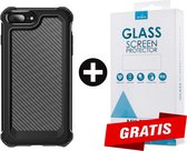 Backcover Shockproof Carbon Hoesje iPhone 8 Plus Zwart - Gratis Screen Protector - Telefoonhoesje - Smartphonehoesje