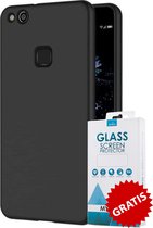 Siliconen Backcover Hoesje Huawei P10 Lite Zwart - Gratis Screen Protector - Telefoonhoesje - Smartphonehoesje