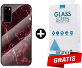Backcover Marmerlook Hoesje Samsung Galaxy S20 Rood - Gratis Screen Protector - Telefoonhoesje - Smartphonehoesje