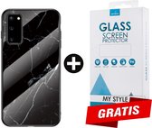 Backcover Marmerlook Hoesje Samsung Galaxy S20 Zwart - Gratis Screen Protector - Telefoonhoesje - Smartphonehoesje