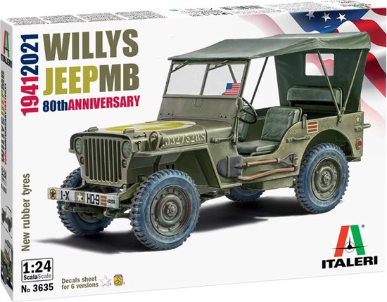 Foto: 1 24 italeri 3635 willys jeep mb 80th anniversary 1941 2021 plastic modelbouwpakket