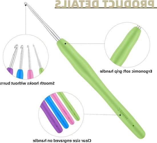 Ergonomische Haaknaalden Set van 4 - Kleurige Siliconen Handvatten voor Breien en Haken, 14 cm Extra Lang voor Beginners en Enthousiastelingen — afbeelding 2