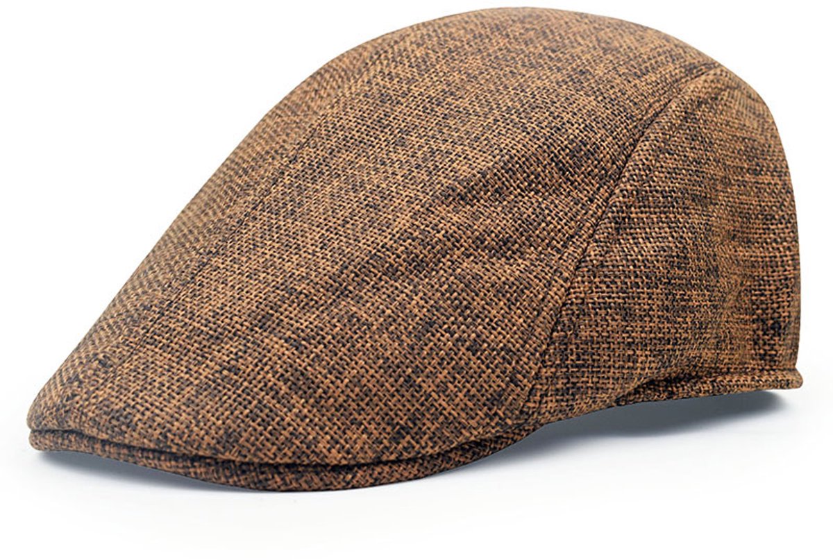 Katoen-linnen baret-retro pet-voor senioren-vlakke pet-effen kleur-nieuwspet-maat 58 cm-universeel Koffiebruin